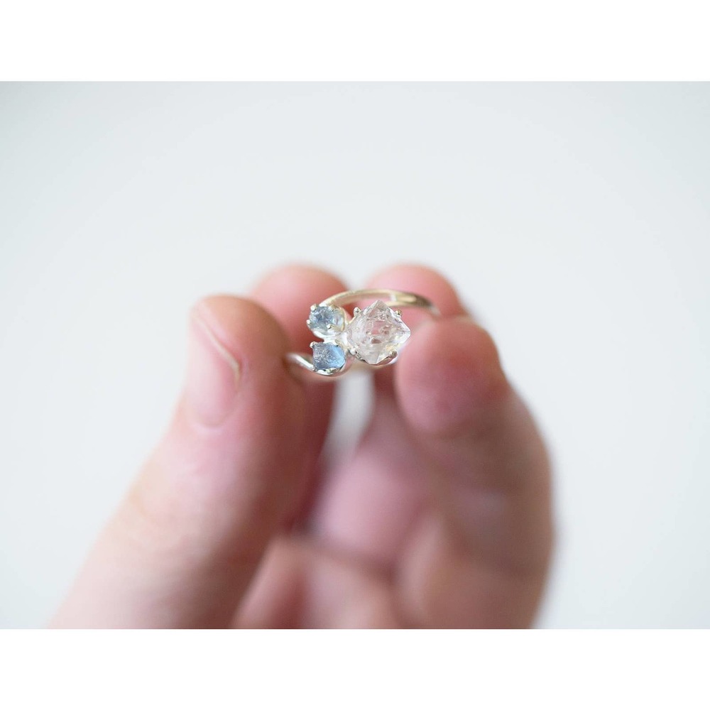 Montana Sapphire and Herkimer Diamond Ring